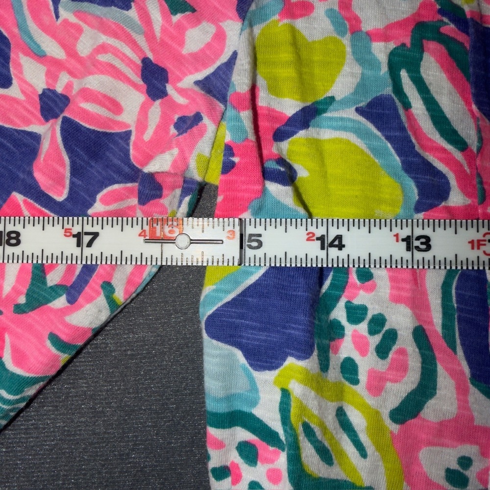 Lilly Pulitzer XS Pink Blue Floral Pintuck Cotton Modal Slub Jersey Shift Dress - Picture 3 of 6